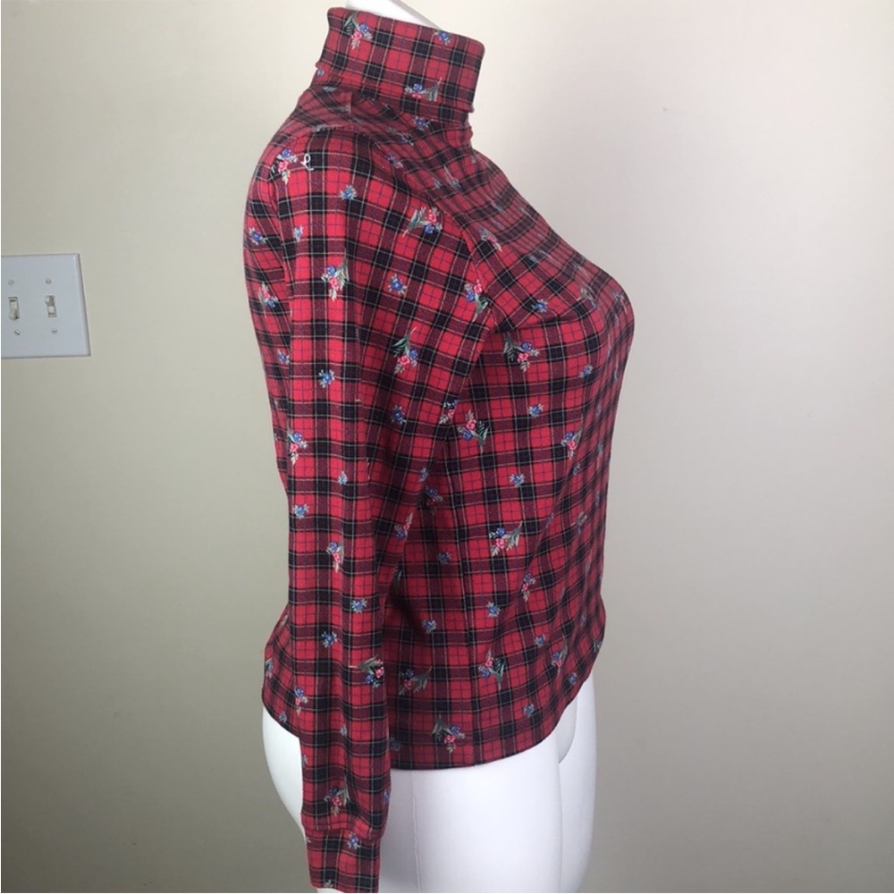 Classic Elements Vintage Turtleneck Floral Plaid Print